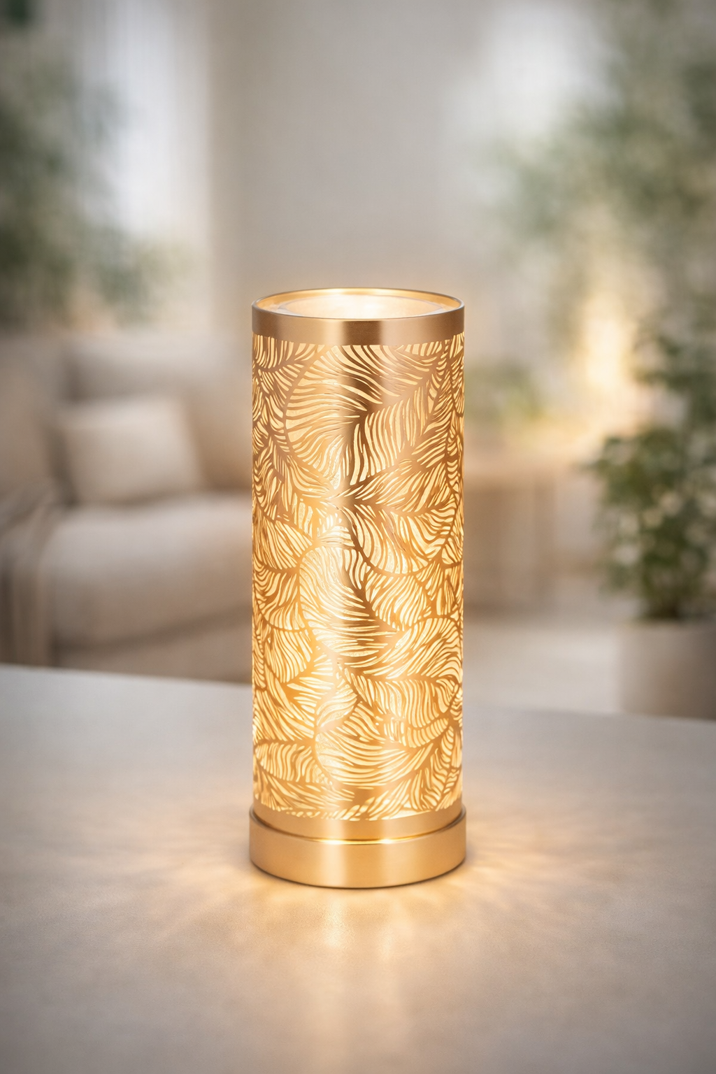 Lampe diffuseur parfum Feuilles LED dorée 26 cm