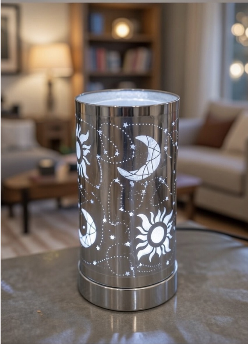 Lampe diffuseur parfum Soleil Lune LED équilibre 18 cm