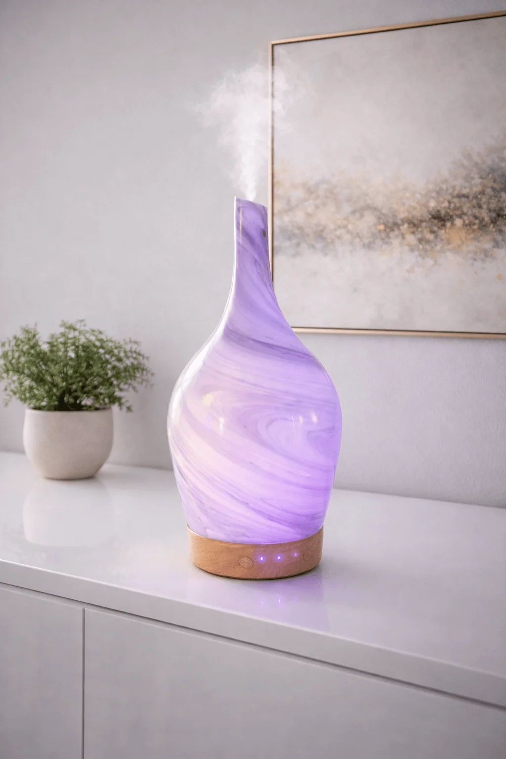 diffuseur ultrason design, diffuseur huiles essentielles, lampe led violette, brume parfumée, luxarom