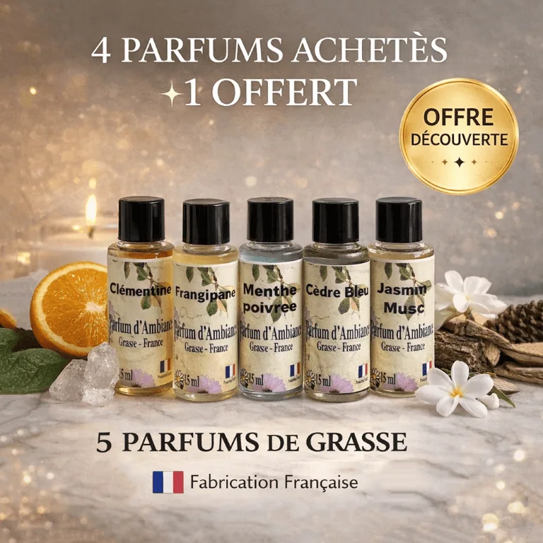 parfum de grasse, extrait parfum 15ml, lot parfum maison, parfum luxarom, parfum intérieur, offre parfum