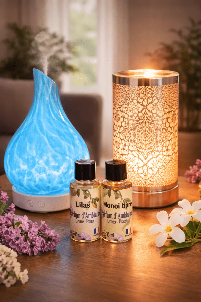 diffuseur parfum maison, lampe diffuseur, parfum de grasse, ambiance cocooning, décoration intérieure, luxarom