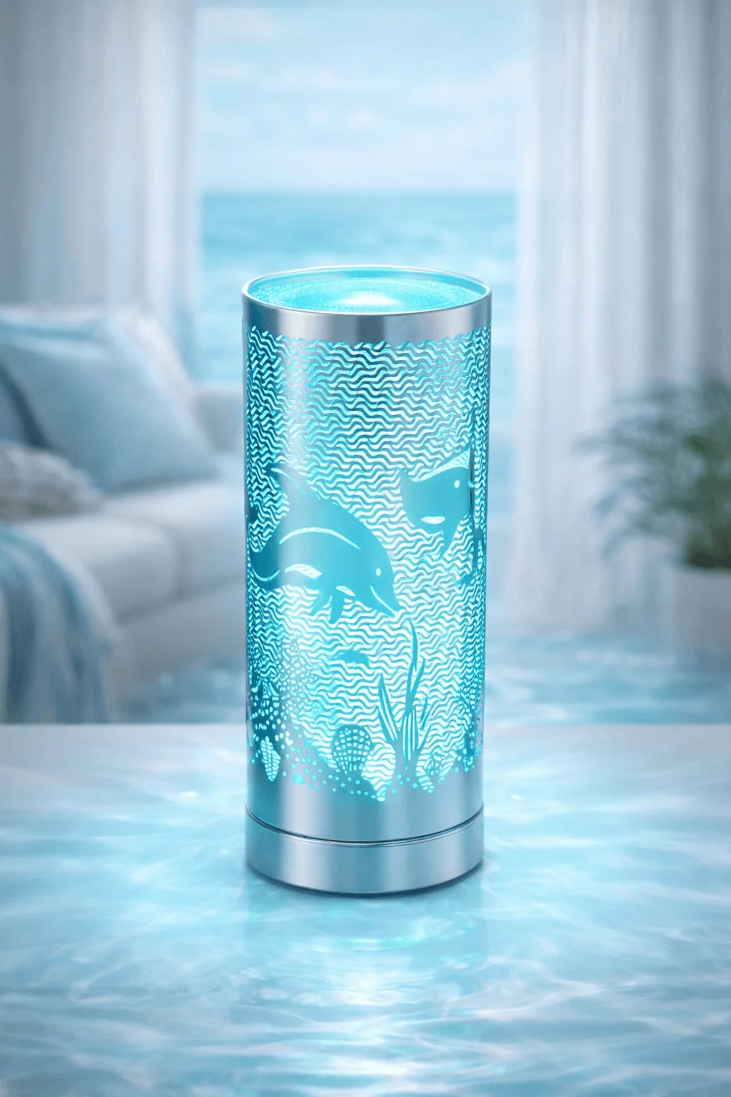 lampe diffuseur bleu, diffuseur parfum maison, lumière led, décoration intérieure, luxarom