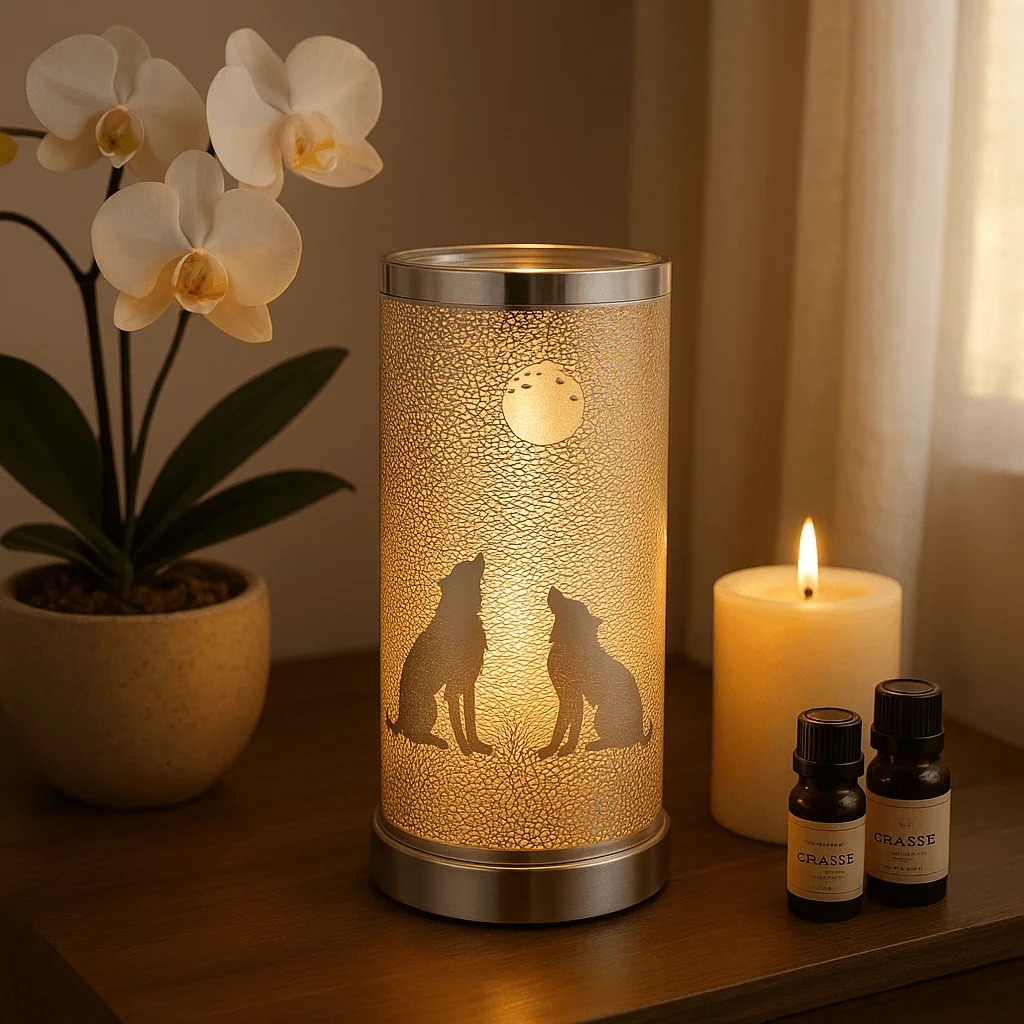 Lampe diffuseur parfum Loup LED ambiance mystique 26 cm