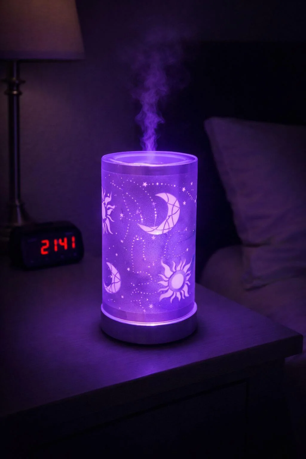 Lampe diffuseur parfum Soleil Lune LED équilibre 18 cm