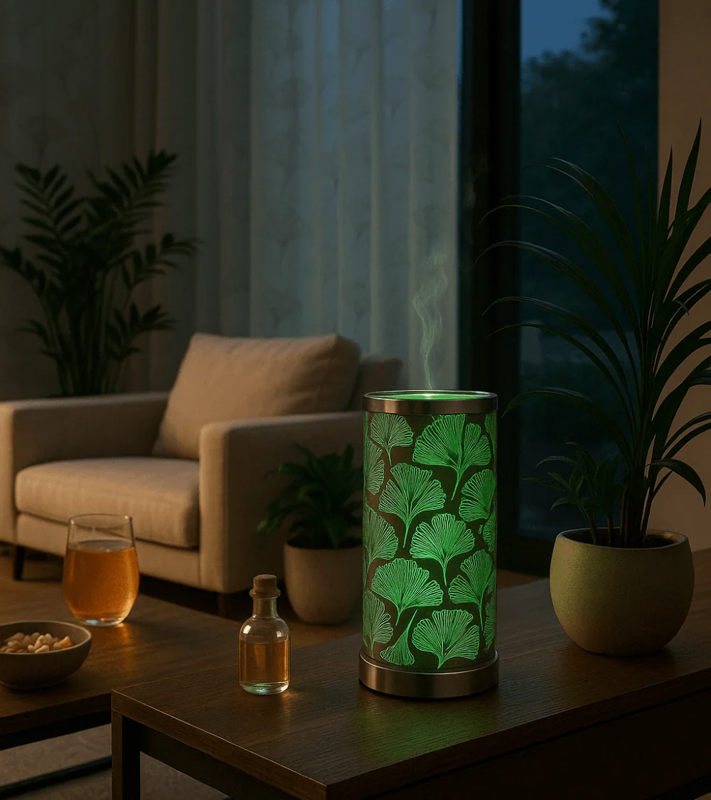 Lampe diffuseur parfum Nénuphar LED design zen 26 cm