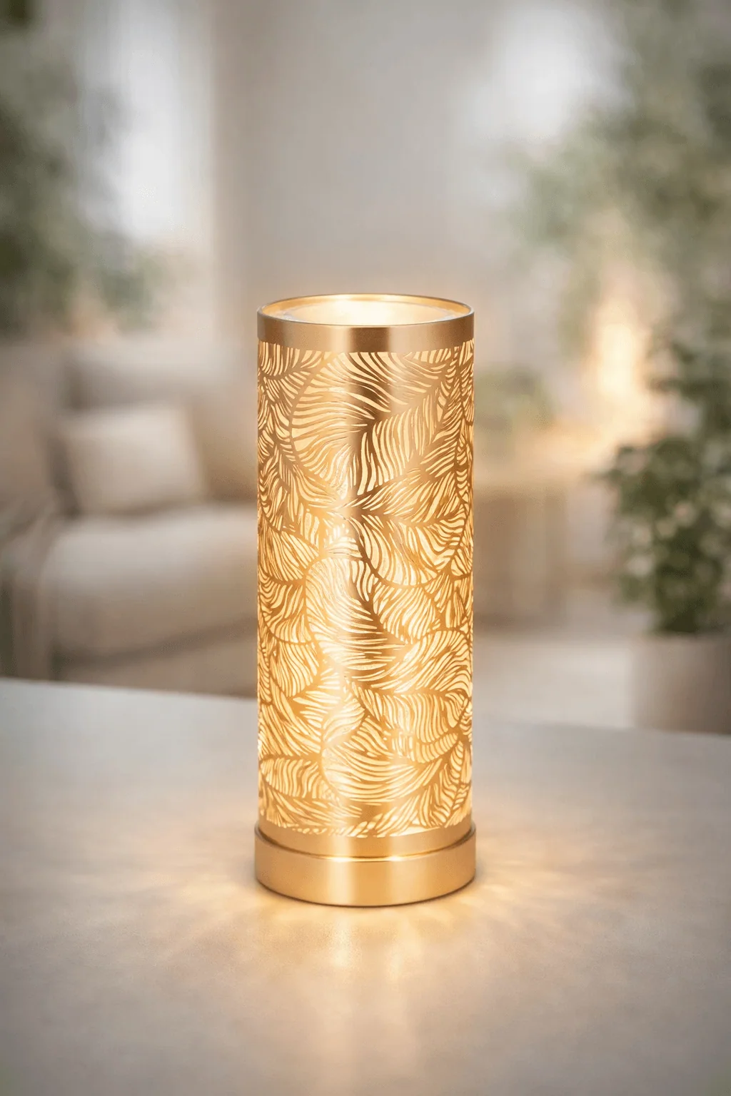 Lampe diffuseur parfum Feuilles LED dorée 26 cm