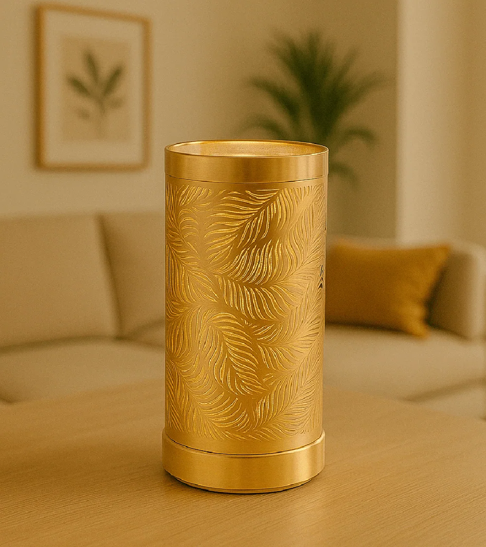 Lampe diffuseur parfum Feuilles LED dorée 26 cm