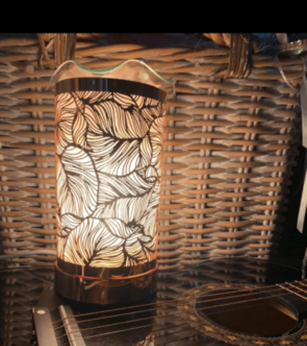 Lampe diffuseur parfum Feuilles LED dorée 26 cm