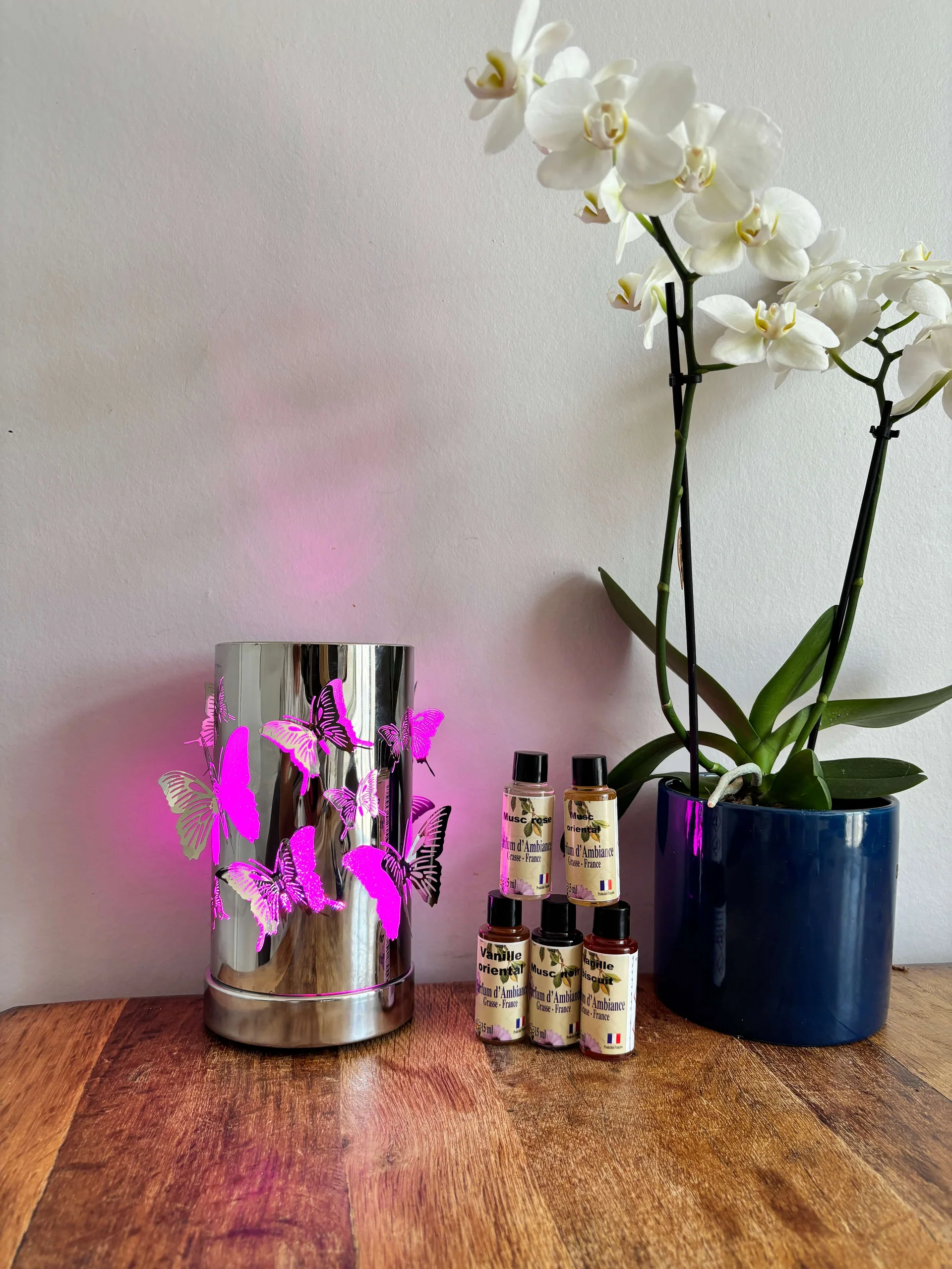 Lampe diffuseur parfum Papillon LED ambiance zen 18 cm