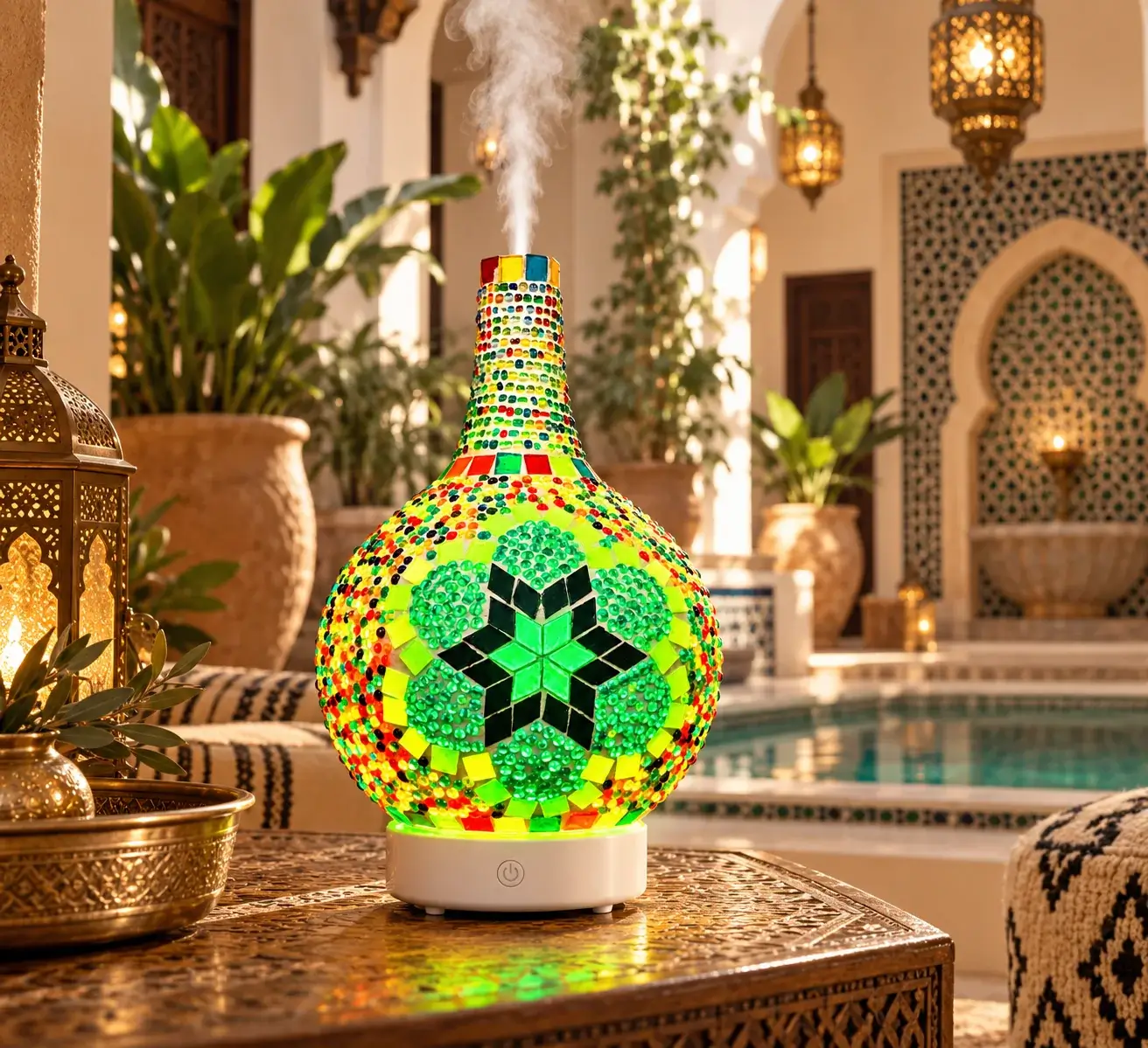 Diffuseur de Parfum Vapeur Marrakech 200 ml – Mosaïque LED 8 Couleurs
