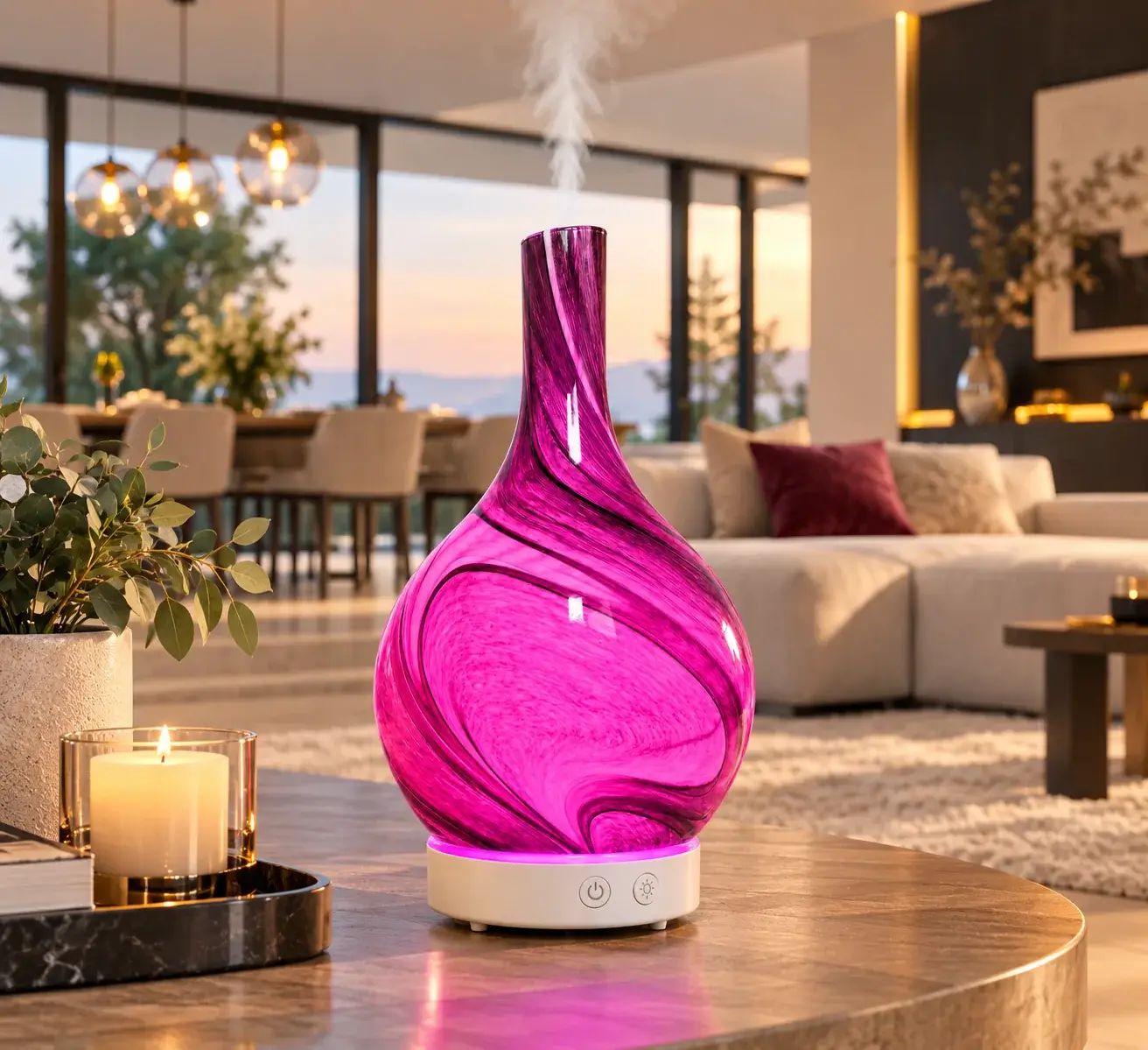 Diffuseur de Parfum Vapeur Venise 100 ml en Verre – LED 8 Couleurs