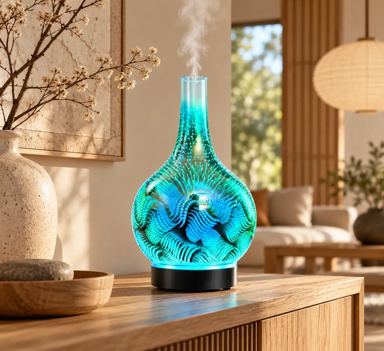 Diffuseur de Parfum Vapeur Florea 200 ml – Effet Floral 3D LED